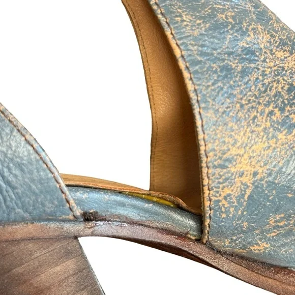 Bed Stu blue Olena zip front peep toe block heels SZ. 6 - Picture 9 of 15